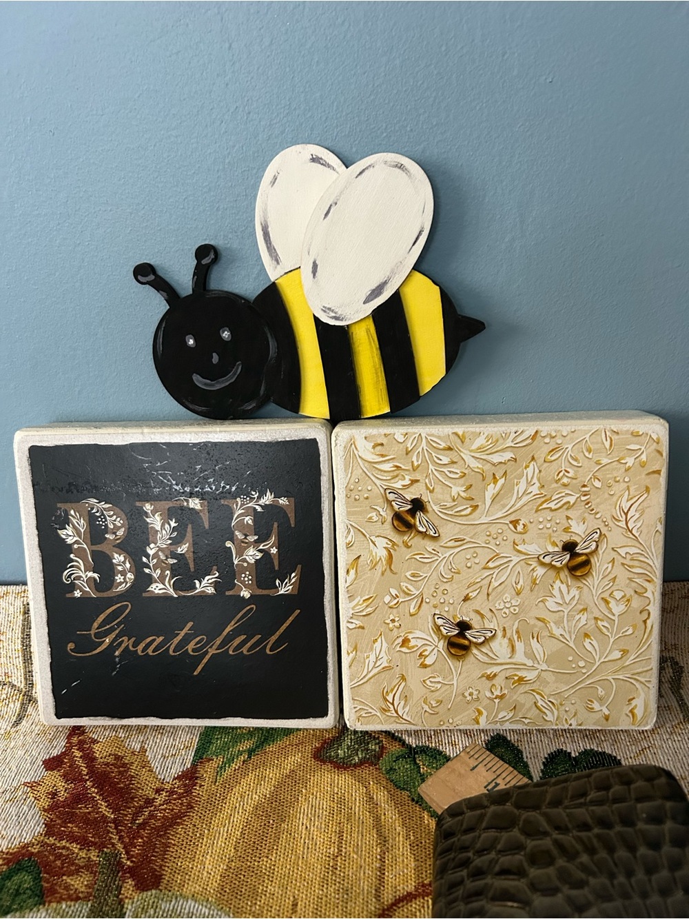Bee Wall Accent Trio - Yellow and Black Decorative Signs